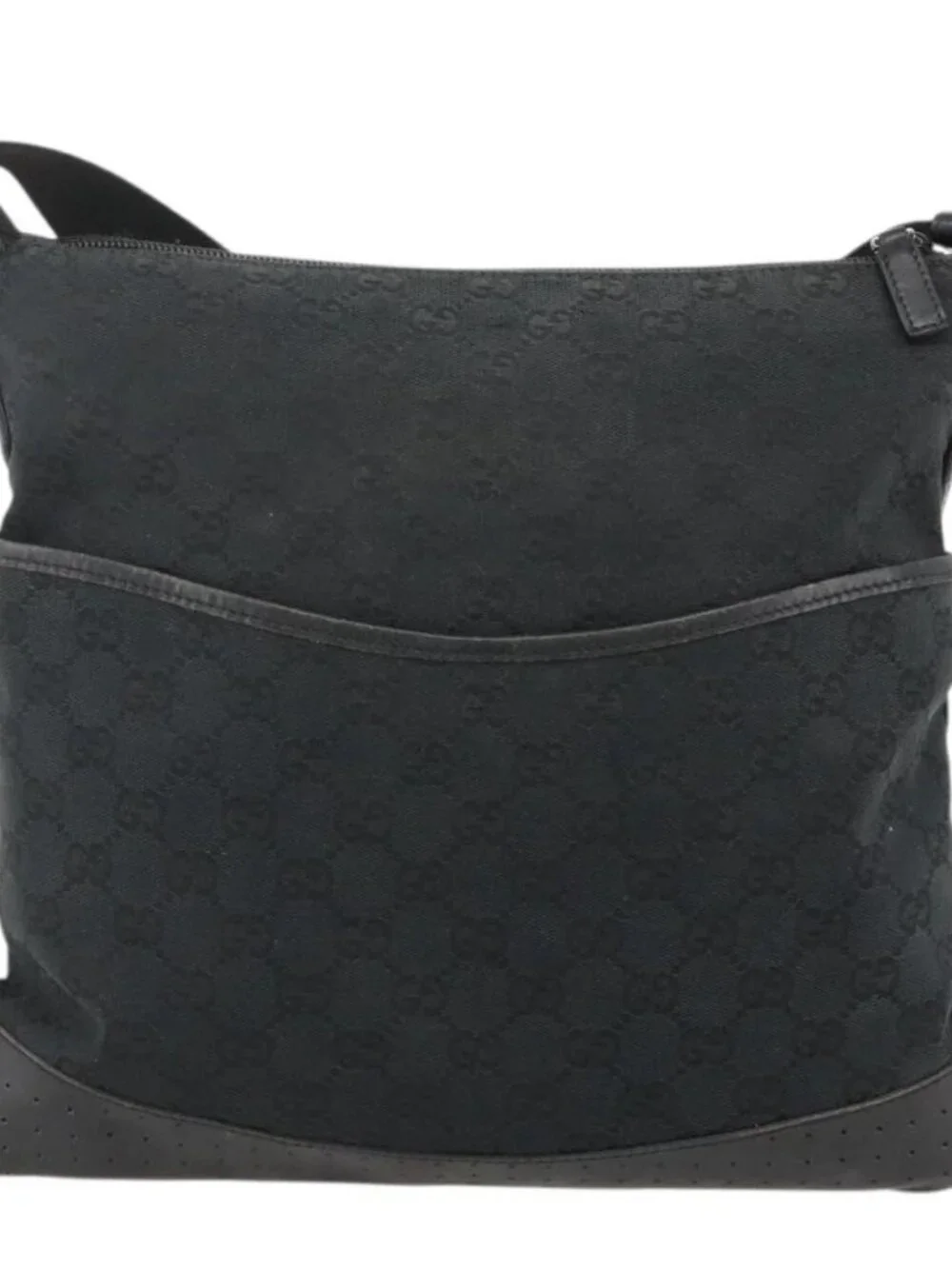 GUCCI GG Canvas Shoulder Bag Black Silver 145357 Auth 175338